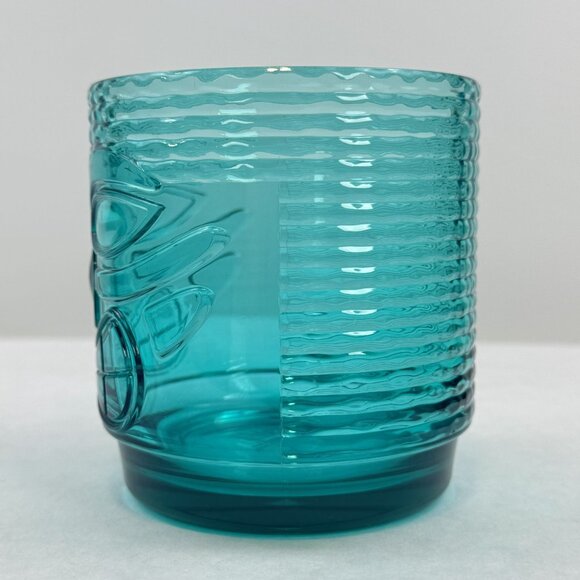 Set Of 4 Tiki Face Teal Blue Plastic Tumblers Ribbed Dishwasher Safe 16 oz - Picture 3 of 10